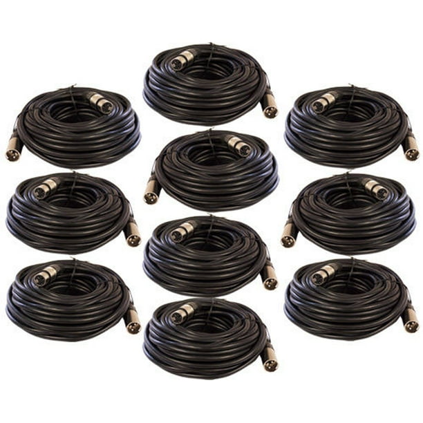 10 Pack of 25 Foot Male To Female 3 Pin XLR Microphone Audio Cables